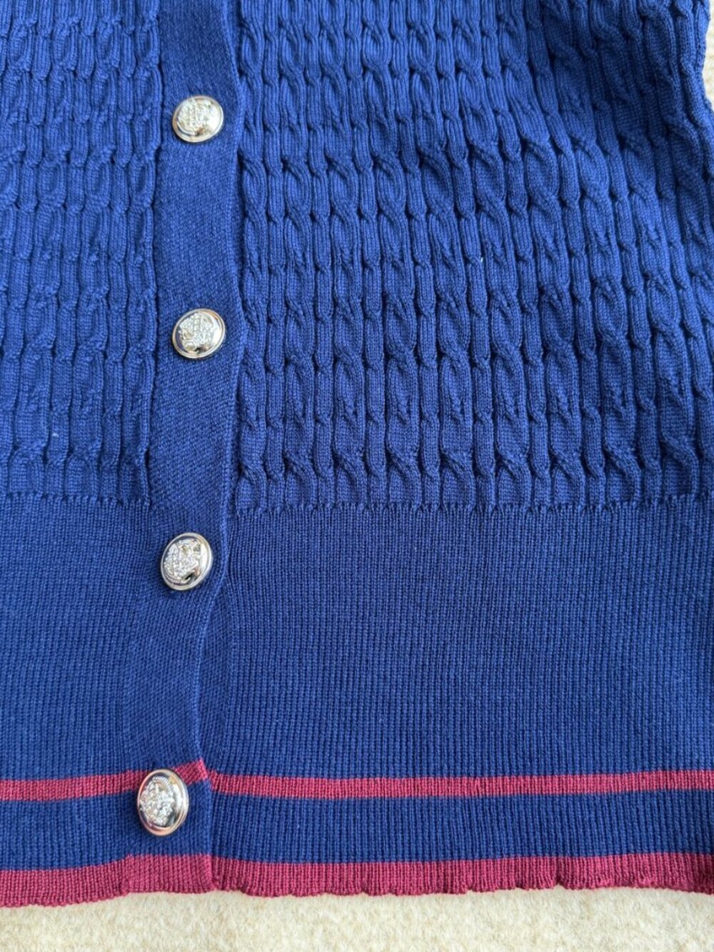 Polo Ralph Lauren Women Cable Knit 2 Piece Set Navy Striped Polo Cardigan - Picture 7 of 11